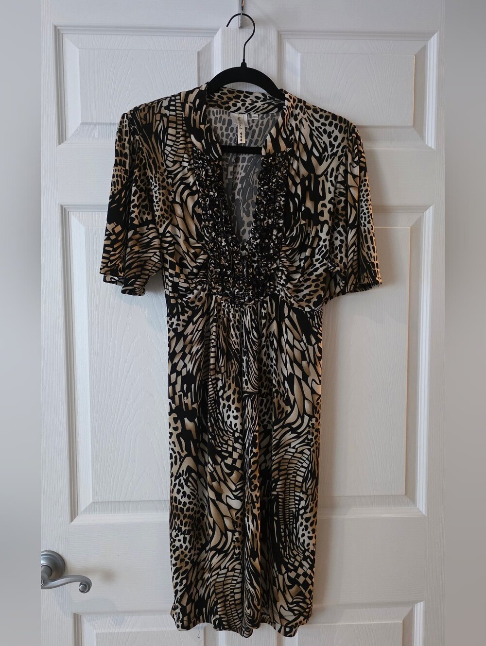 Neutral Animal Print Ruffle-Trim Dress